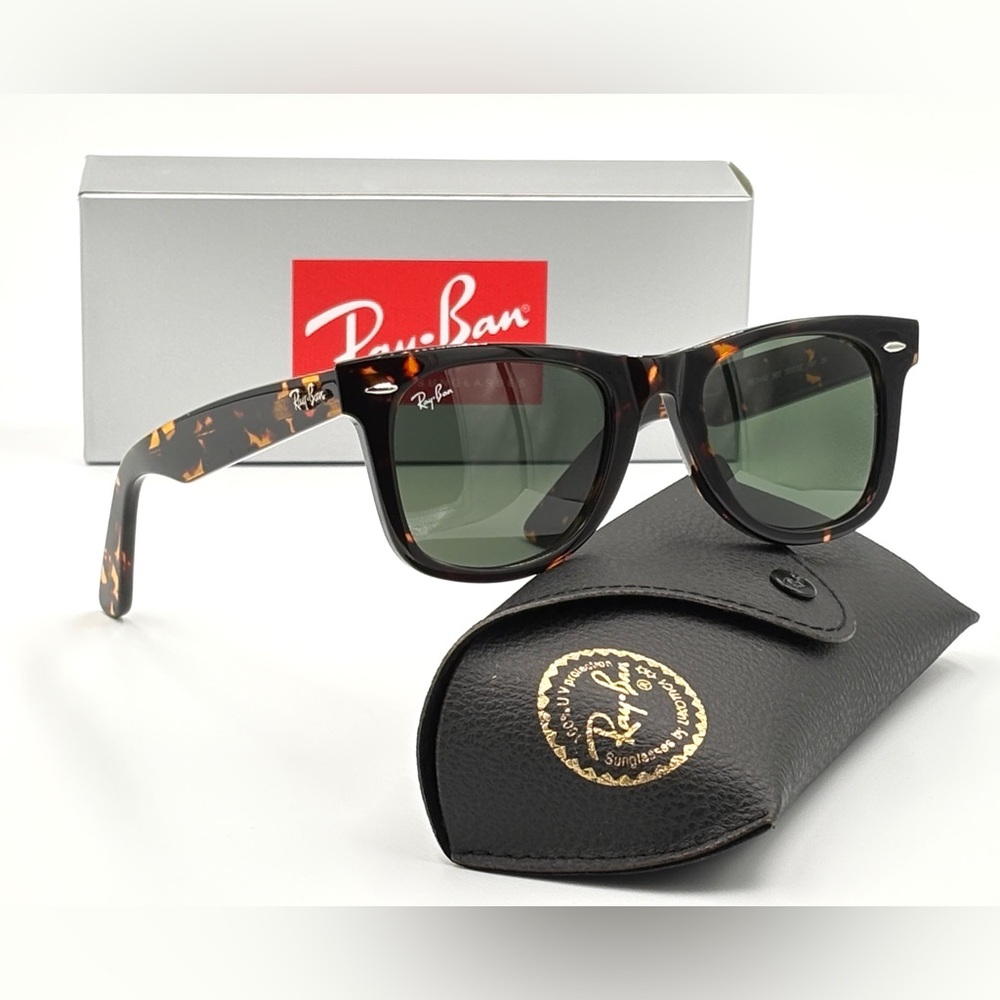 Ray-Ban Wayfarer RB 2140 902 50mm Green Classic G-15 Sunglasses Tortoise 501 - Picture 8 of 14